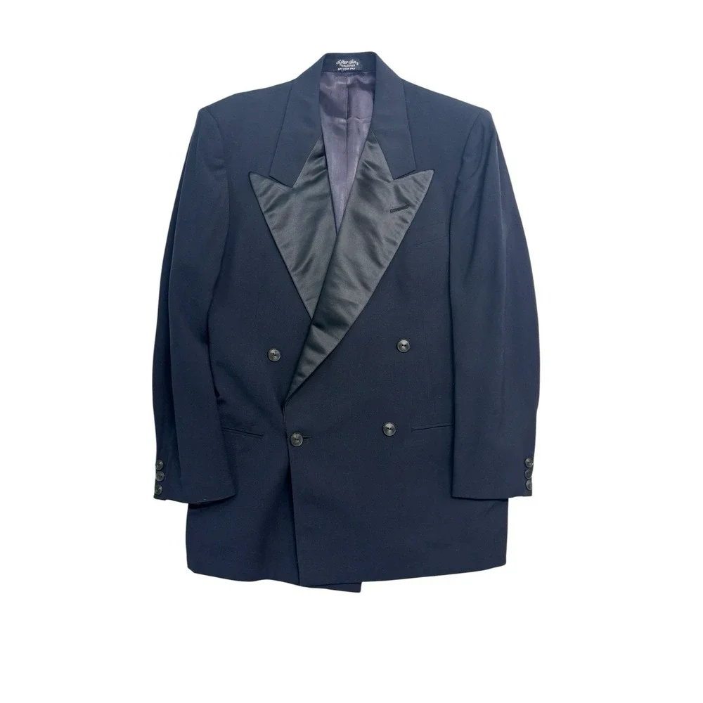 vtg 50s Double Breasted Tuxedo‎ 40S 30x30 Black Satin Formal Wool Evening Tux